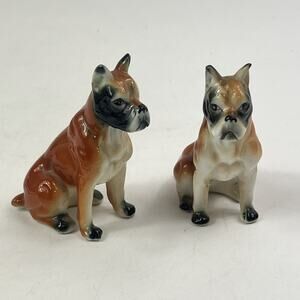 Vintage Boxer Dog Figurines Pair Ceramic Seated Statues 3.25 Inch Collectible